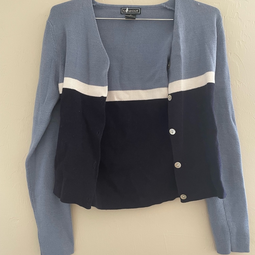 Basic Blue, and white and navy striped Cardigan that can be worn with anything.